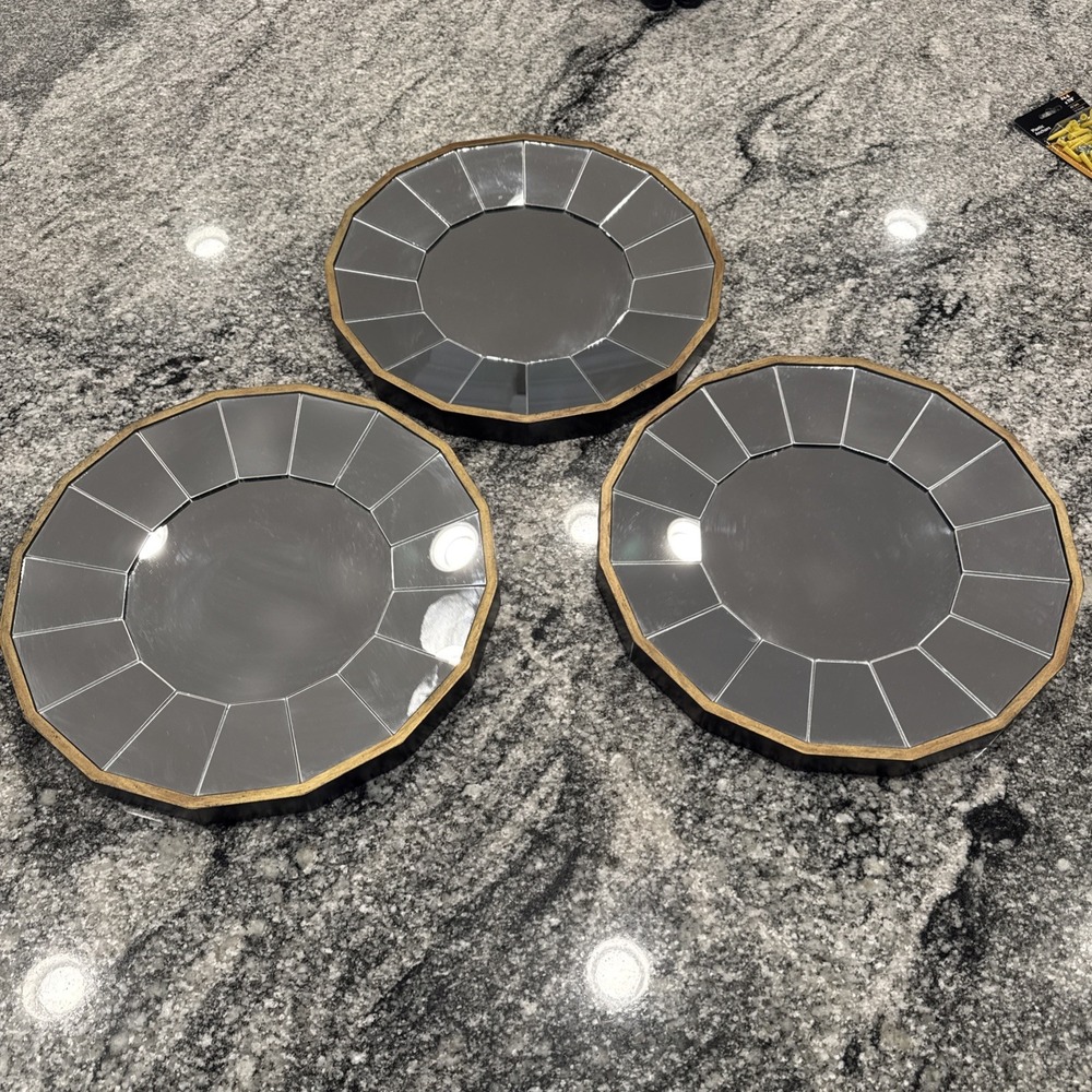 Set Of 3 Pottery Barn Mirror Multi Pane 14" DS/3 SKU‎ #228247 Brown Gold Trim